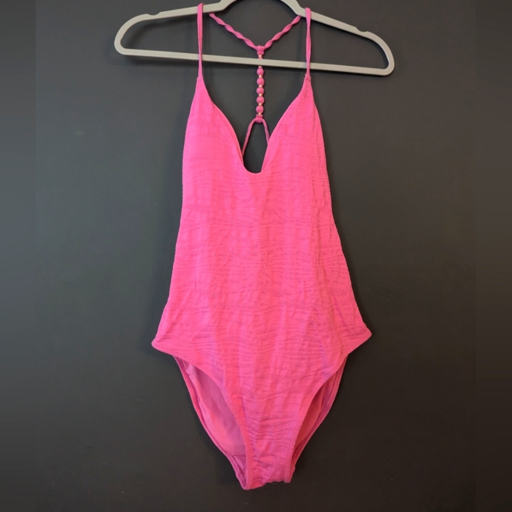 Aerie Real Good Crinkle 1-Piece Tie-back Swimsuit, Barbie Pink